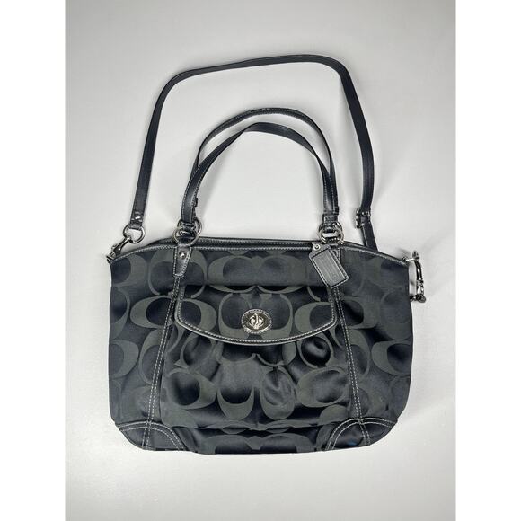 Coach Leah Signature C Turnlock Satchel Tote Handbag Black Jacquard Y2K - Picture 3 of 15
